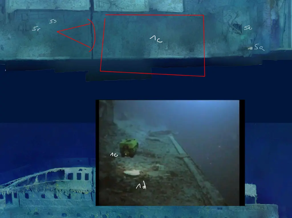Abgleich mit früheren Expeditionen Mosaikbild Aufsicht Titanic